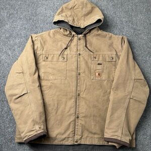 Carhartt J284 Brown Hooded Canvas Work Jacket Sherpa lined